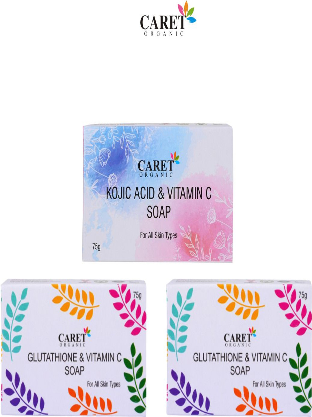 

CARET ORGANIC Set Of 3 Glutathione & Vitamin C Soap & Kojic Acid Soap - 75 g Each, White