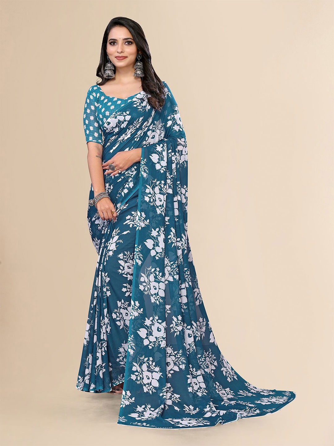 

Moda Rapido Floral Printed Saree, Blue