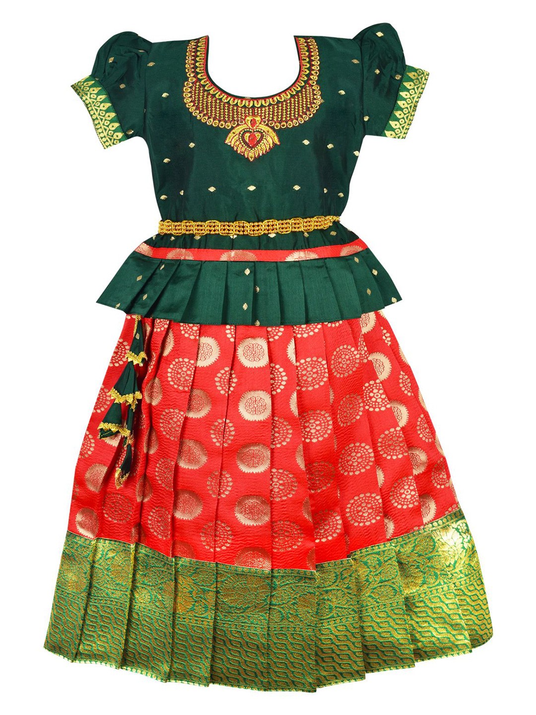 

AMIRTHA FASHION Girls Embroidered Ready to Wear Lehenga & Blouse, Green