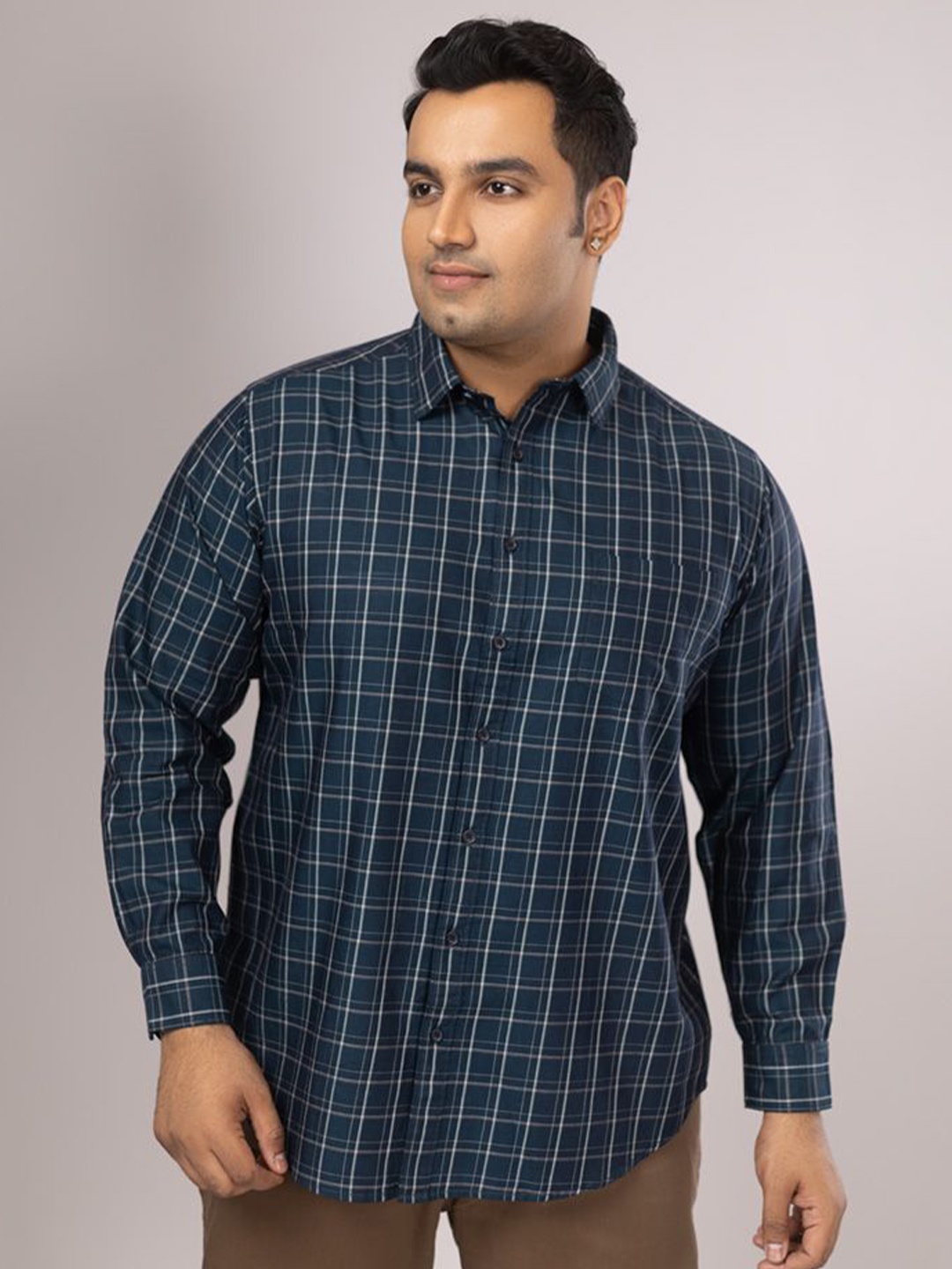 

Sizeupp Men Plus Size Standard Oversized Fit Tartan Checked Cotton Casual Shirt, Teal
