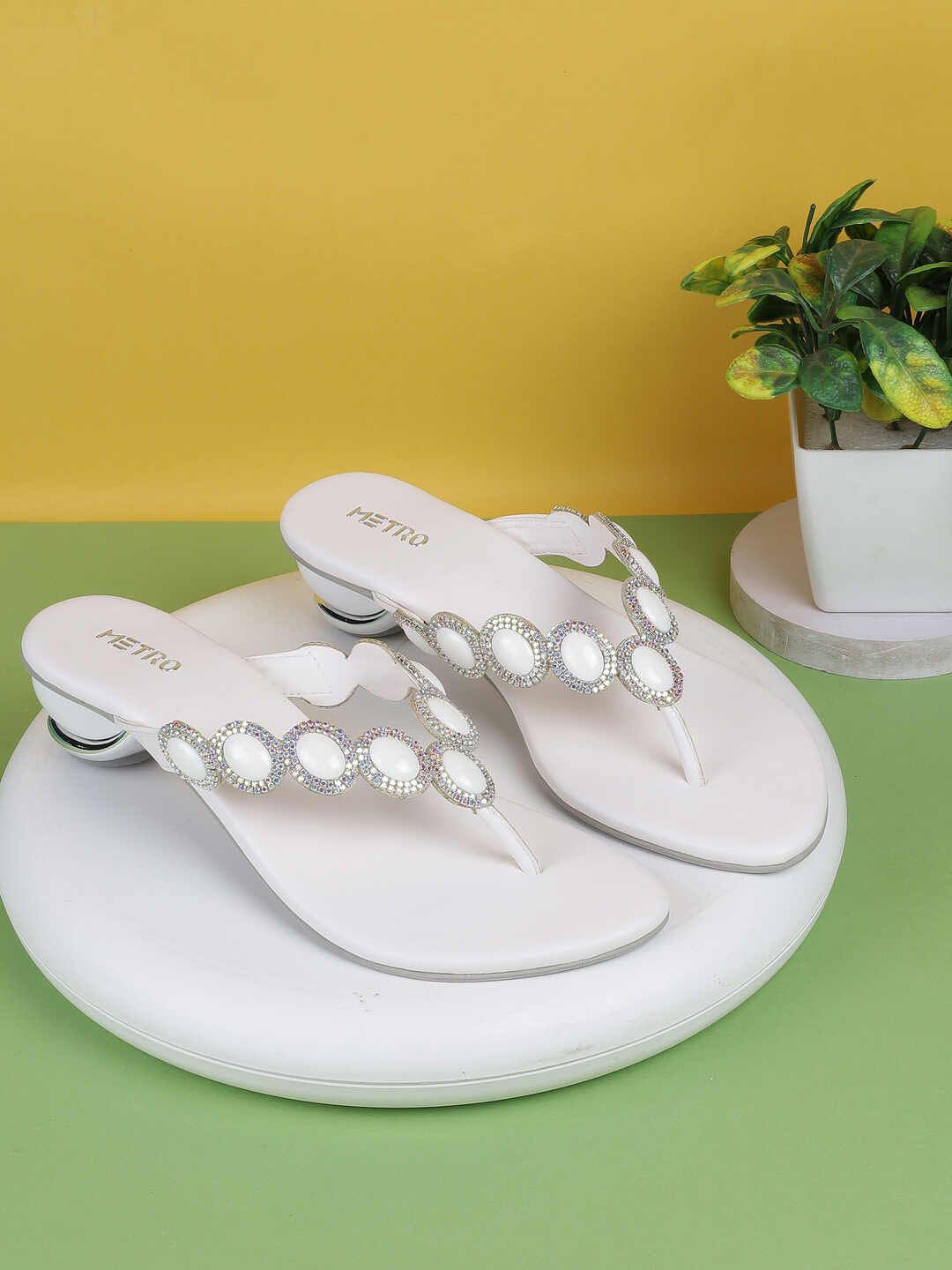 

Metro Embellished Block Sandals, White