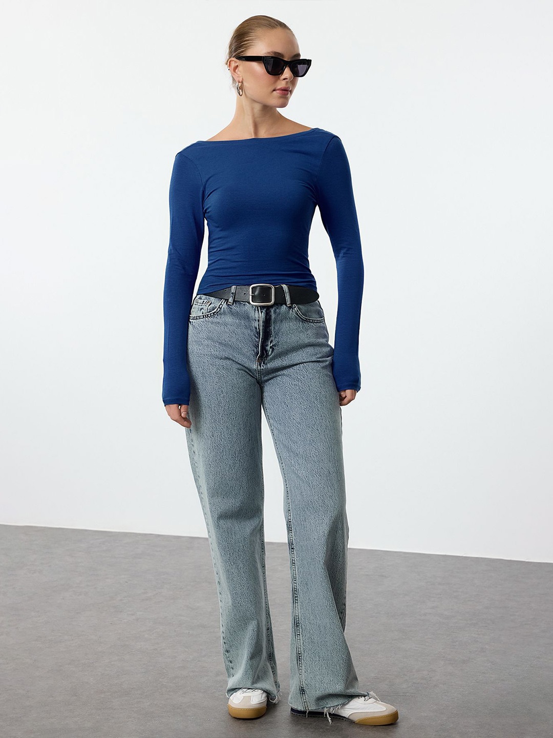 

Trendyol Women Cotton Fitted Crop Top, Blue