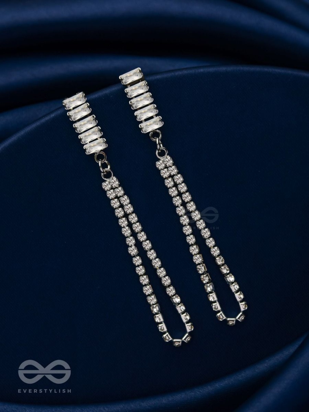 

EVERSTYLISH Crystals Studded Geometric Shaped Drop Earrings, Silver