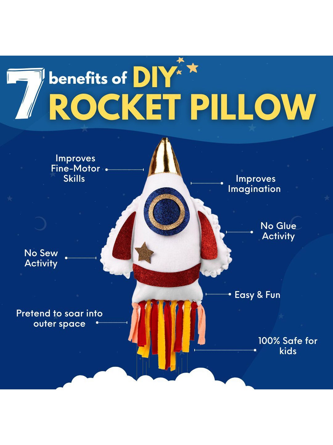 

PepPlay Kids MAKE YOUR ROCKET PILLOW Do-It-Yourself Kit Activity Toys and Games, White