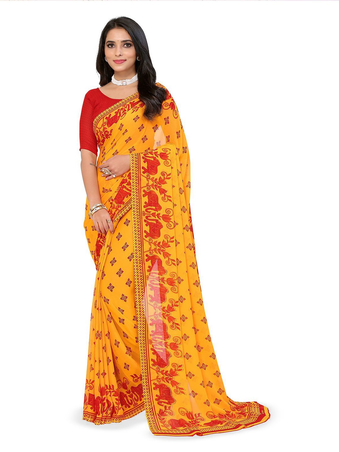 

Moda Rapido Ethnic Motifs Printed Saree, Red