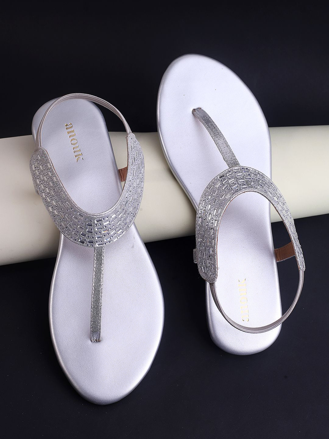 

Anouk Women Embellished T-Strap Flats, Silver