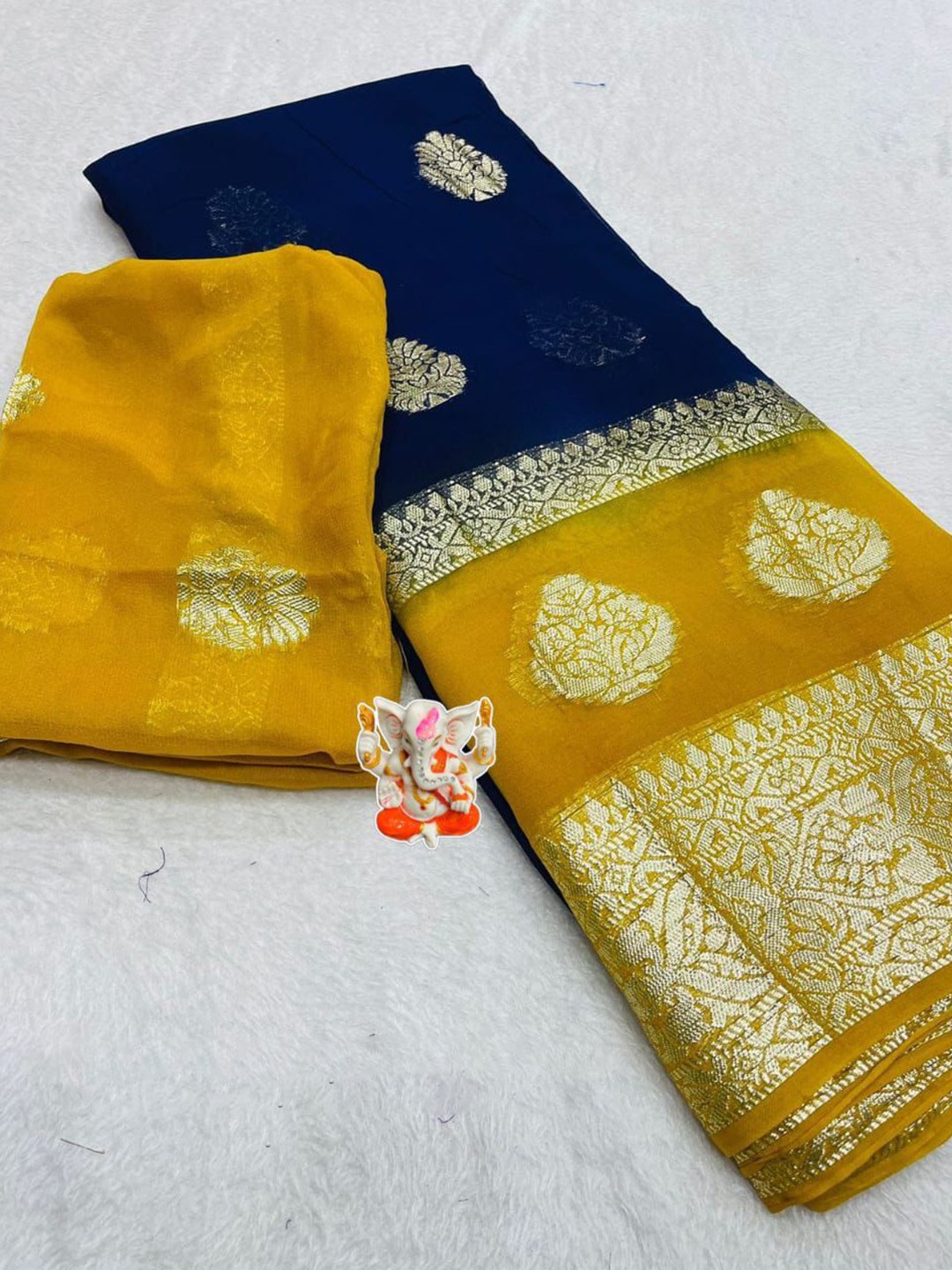 

PAYAL CREATION Ethnic Motifs Zari Pure Georgette Saree, Yellow
