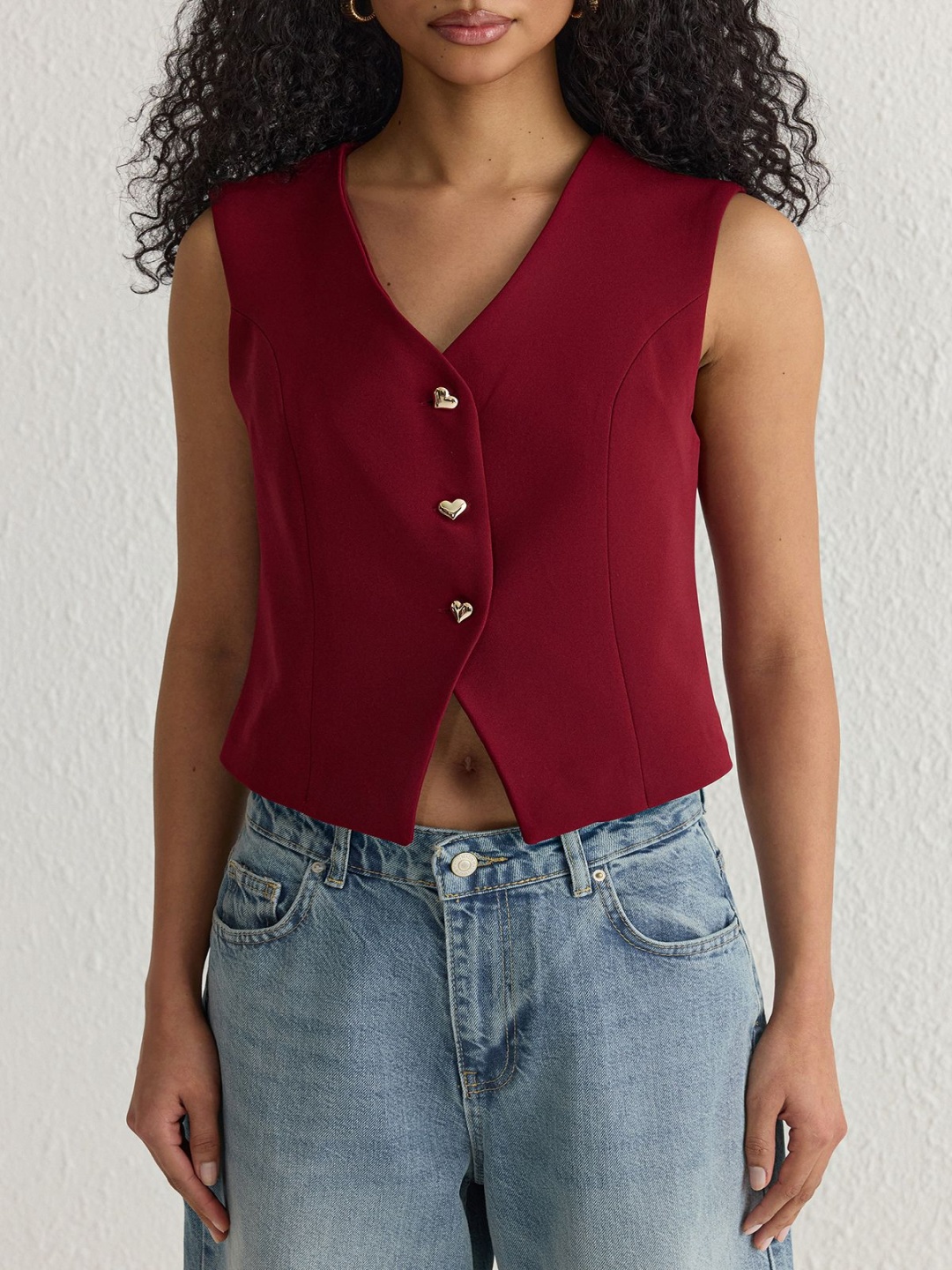 

Trendyol V-Neck Woven Sleeveless Waistcoat, Burgundy