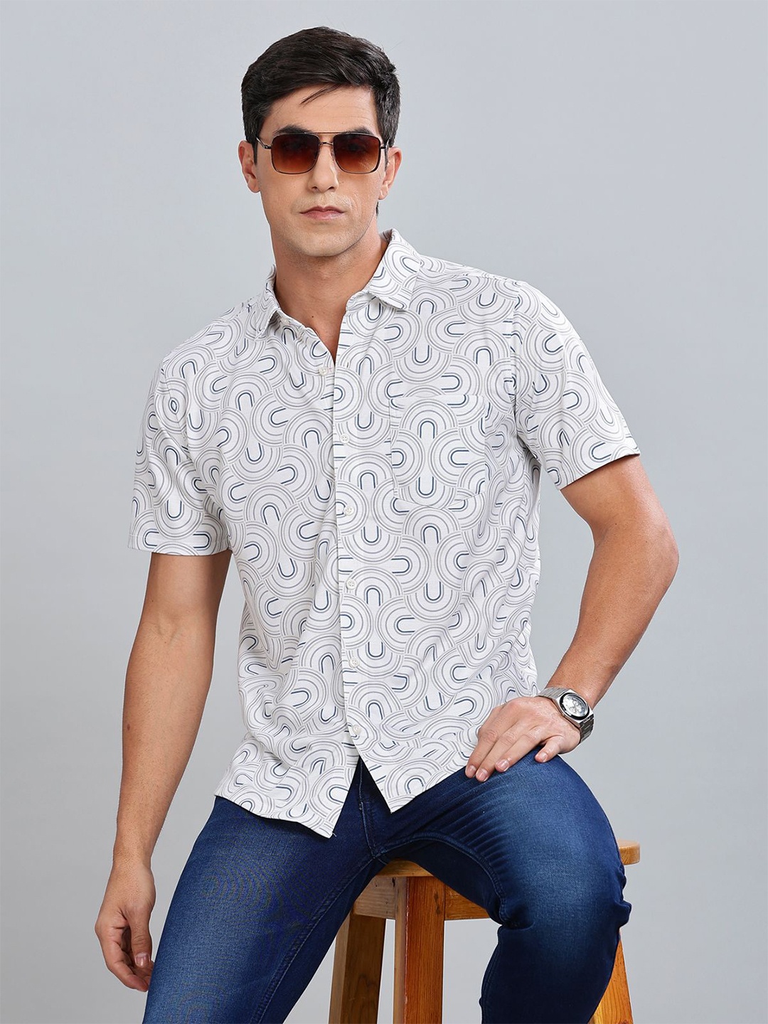 

BULLMER Men Standard Opaque Printed Casual Shirt, White