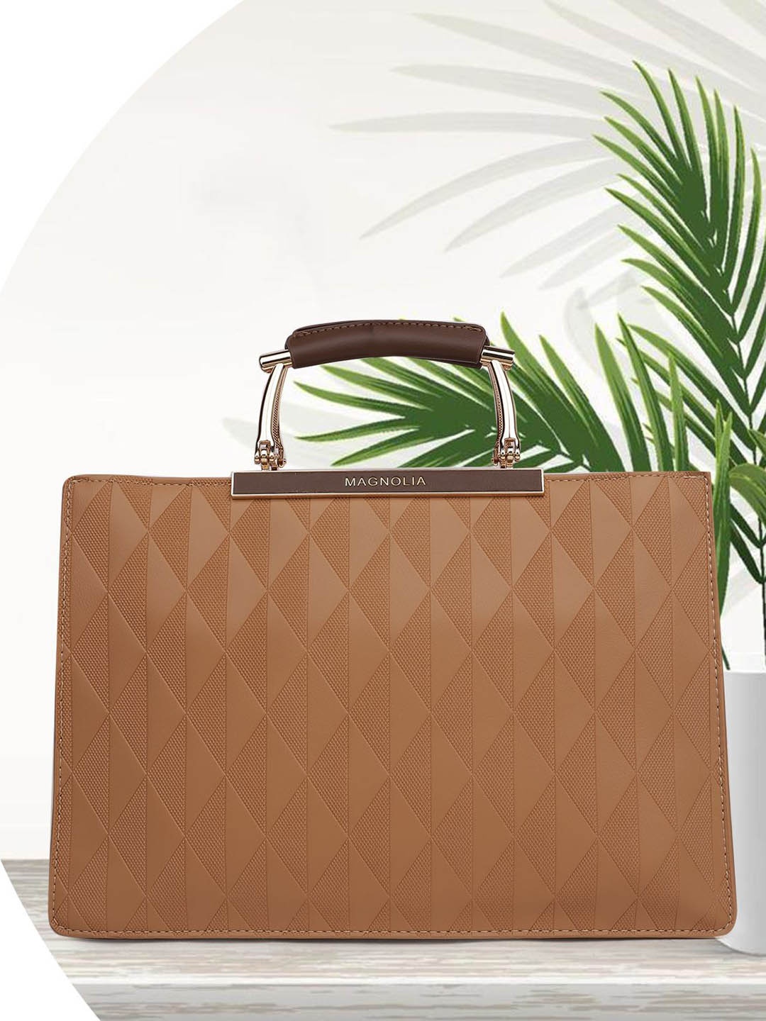 

MAGNOLIA Textured PU Structured Handheld Bag, Khaki
