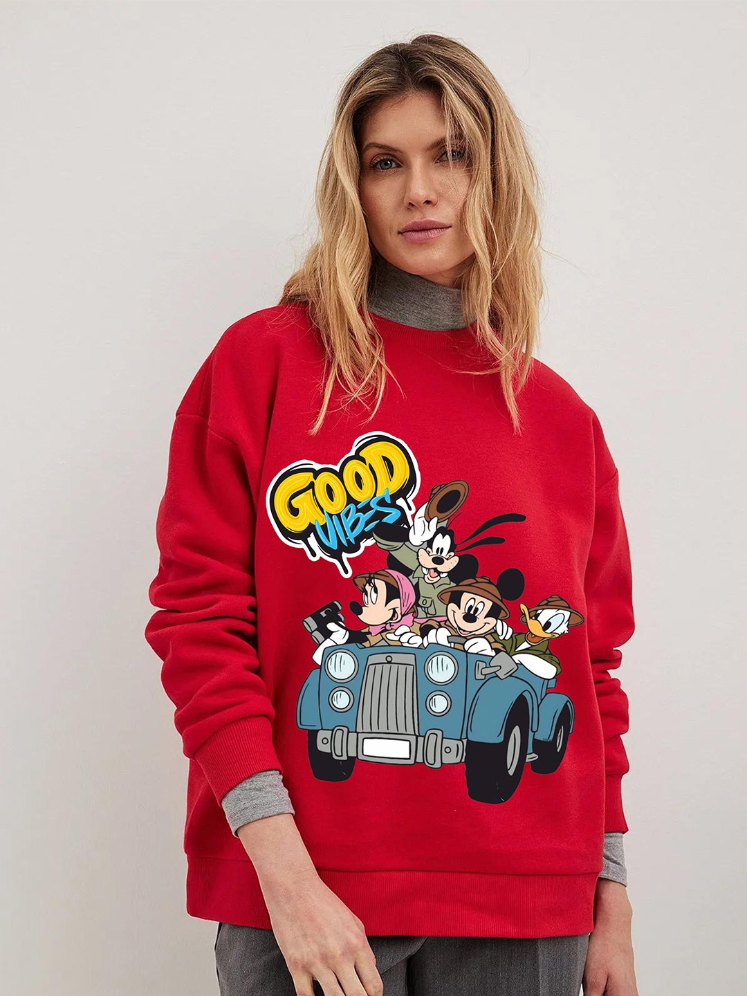 

RAYACLOSET Women Printed Sweatshirt, Red