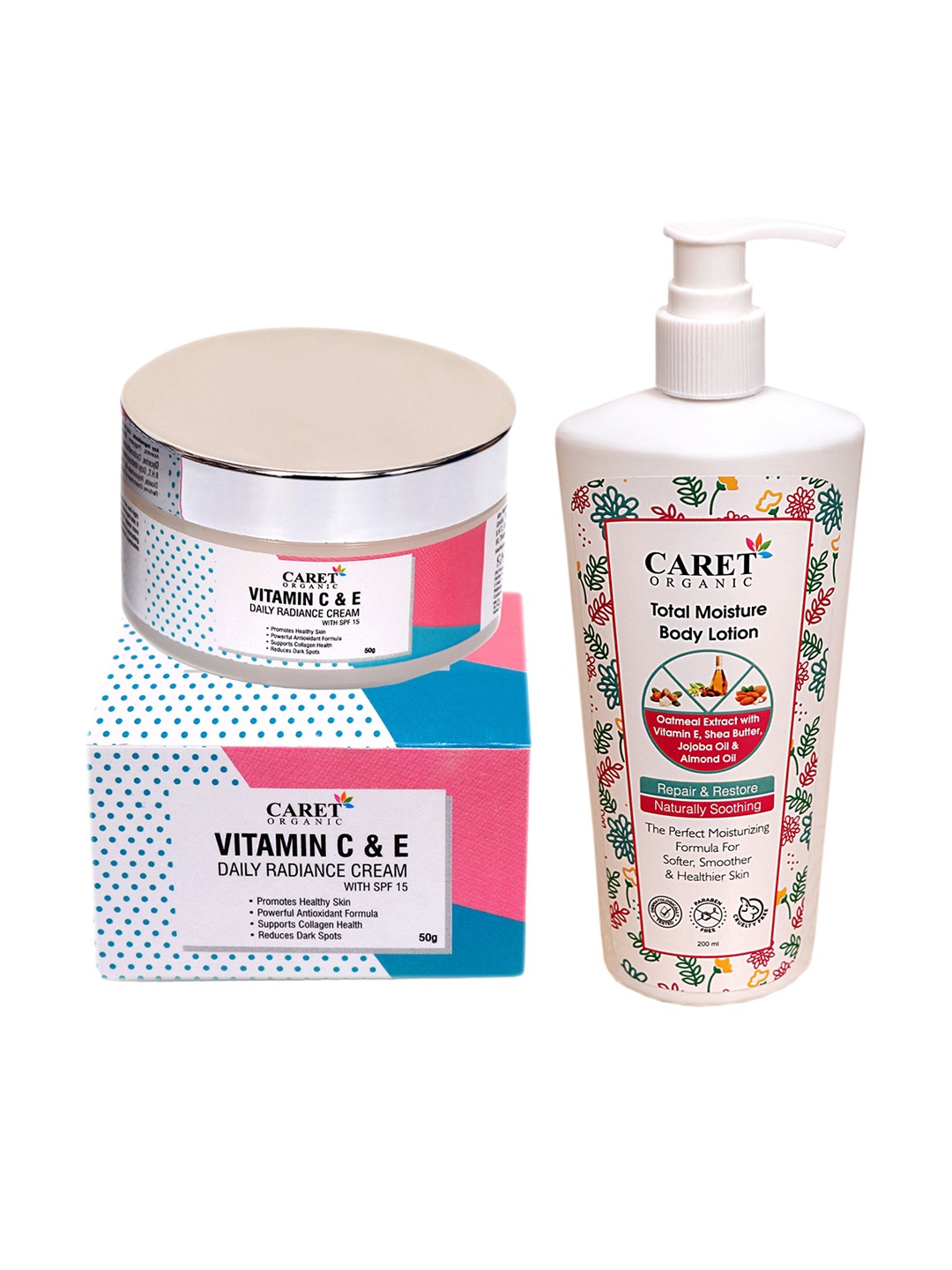 

CARET ORGANIC Set Of 2 Radiance Cream - 50 g & Total Moisture Body Lotion - 200 ml, White