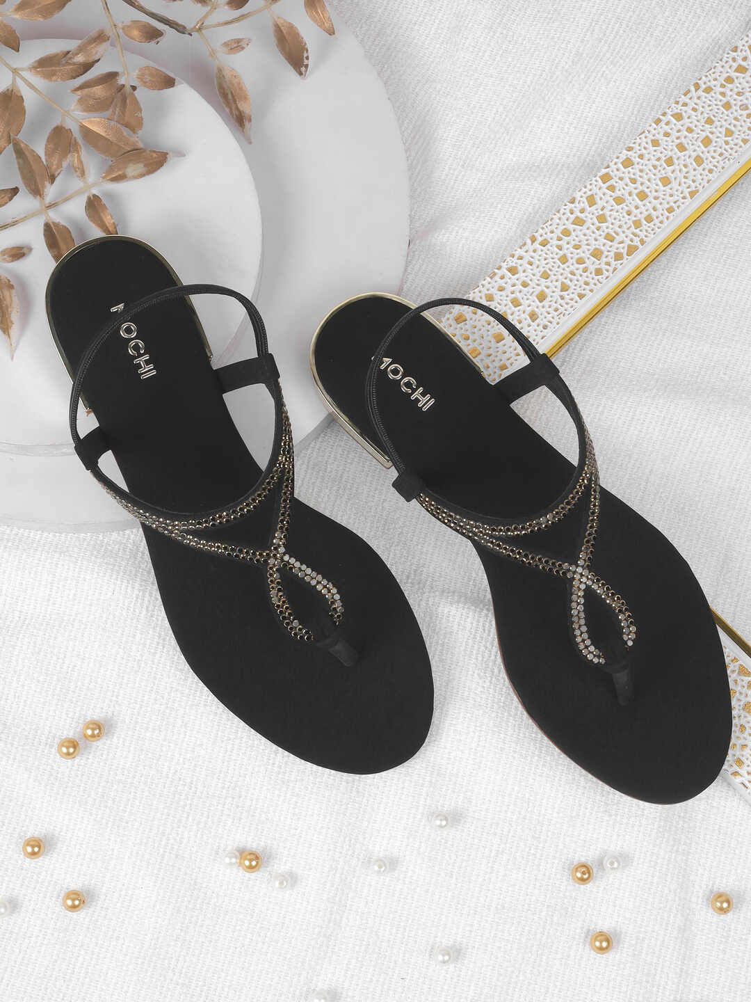 

Mochi Embellished Block Heel Sandals, Black