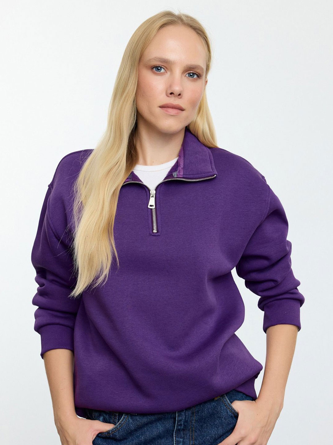 

Trendyol Women Mock Collar Sweatshirt, Violet