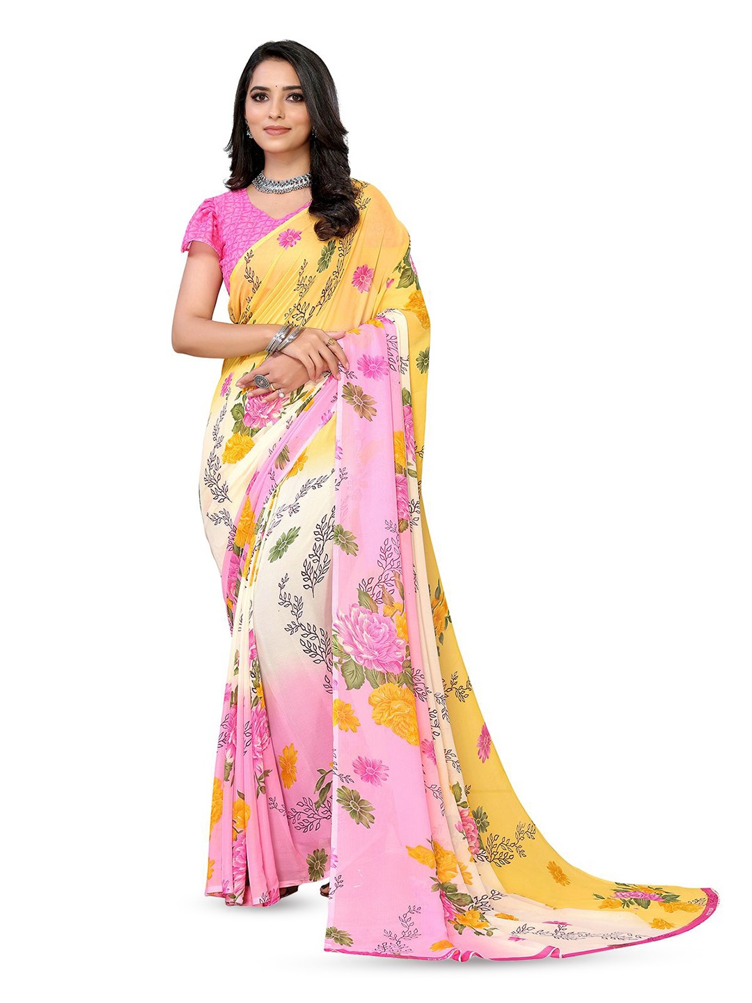 

Moda Rapido Floral Printed Saree, Pink