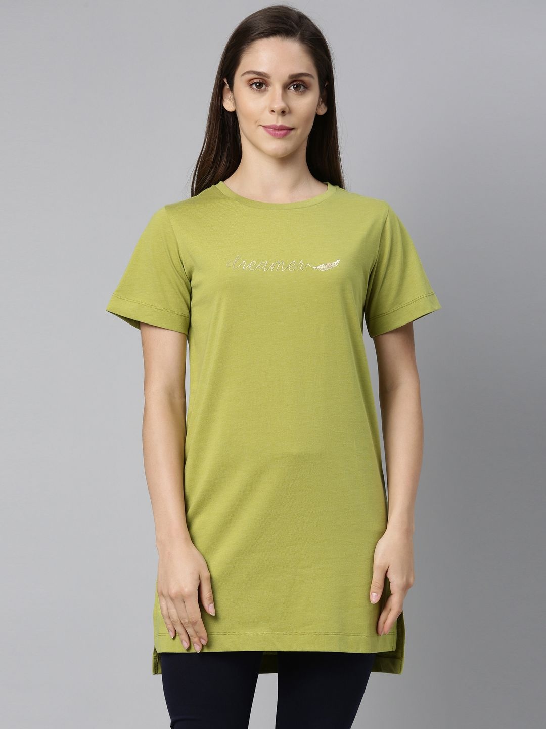 

Enamor Spring Summer 25 Women Cotton Lounge Tshirt, Lime green