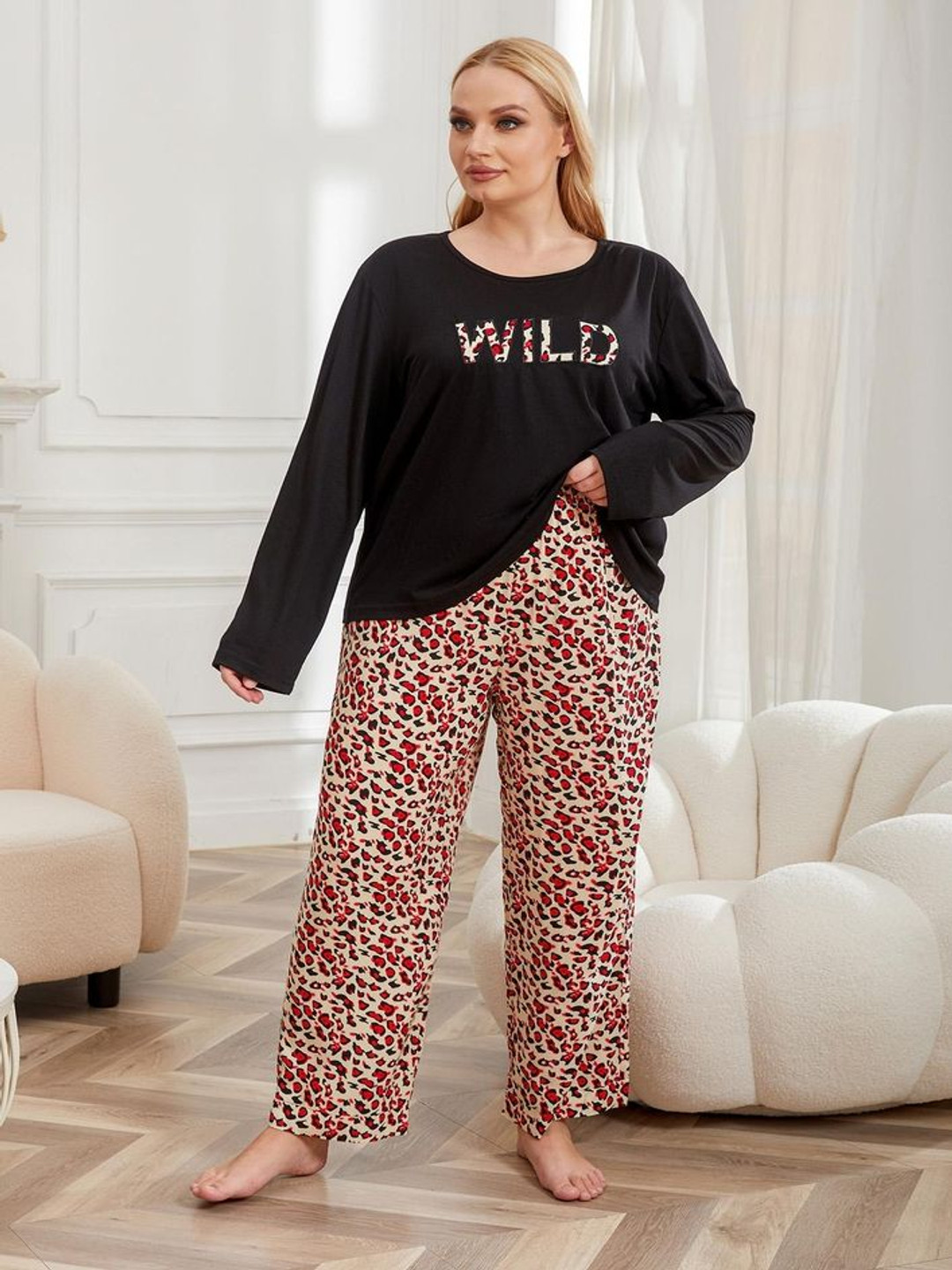 

LULU & SKY Women Plus Size Printed Night suit, Black
