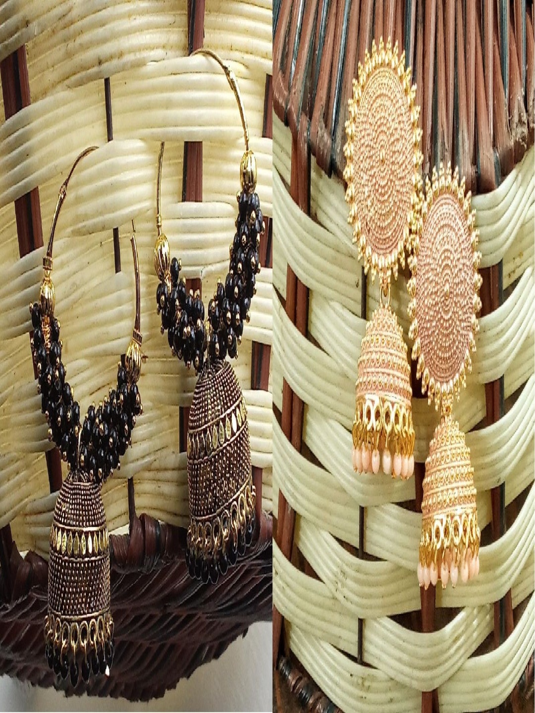 

JMBW INTERNATIONAL Set Of 2 Gold-Plated Artificial Beaded Dome Shaped Jhumkas