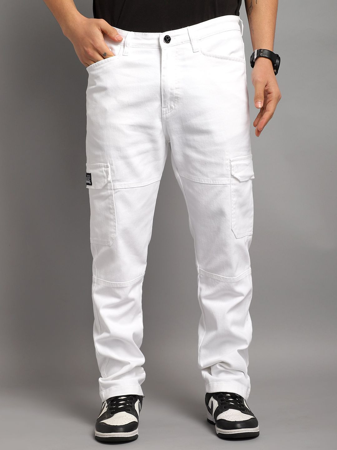 

JIMMY & JORDAN Men Classic Loose Fit Denim Cargo, White
