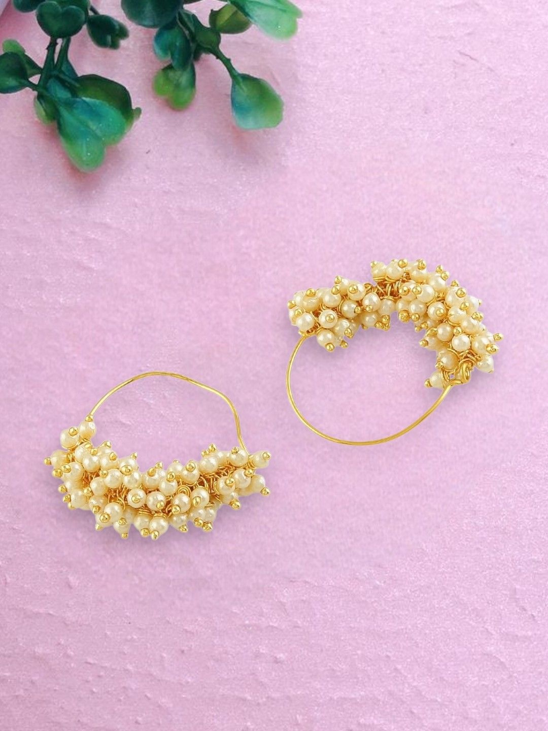 

Sangria Gold-Plated Pearls Beaded Circular Shaped Hoop Earrings