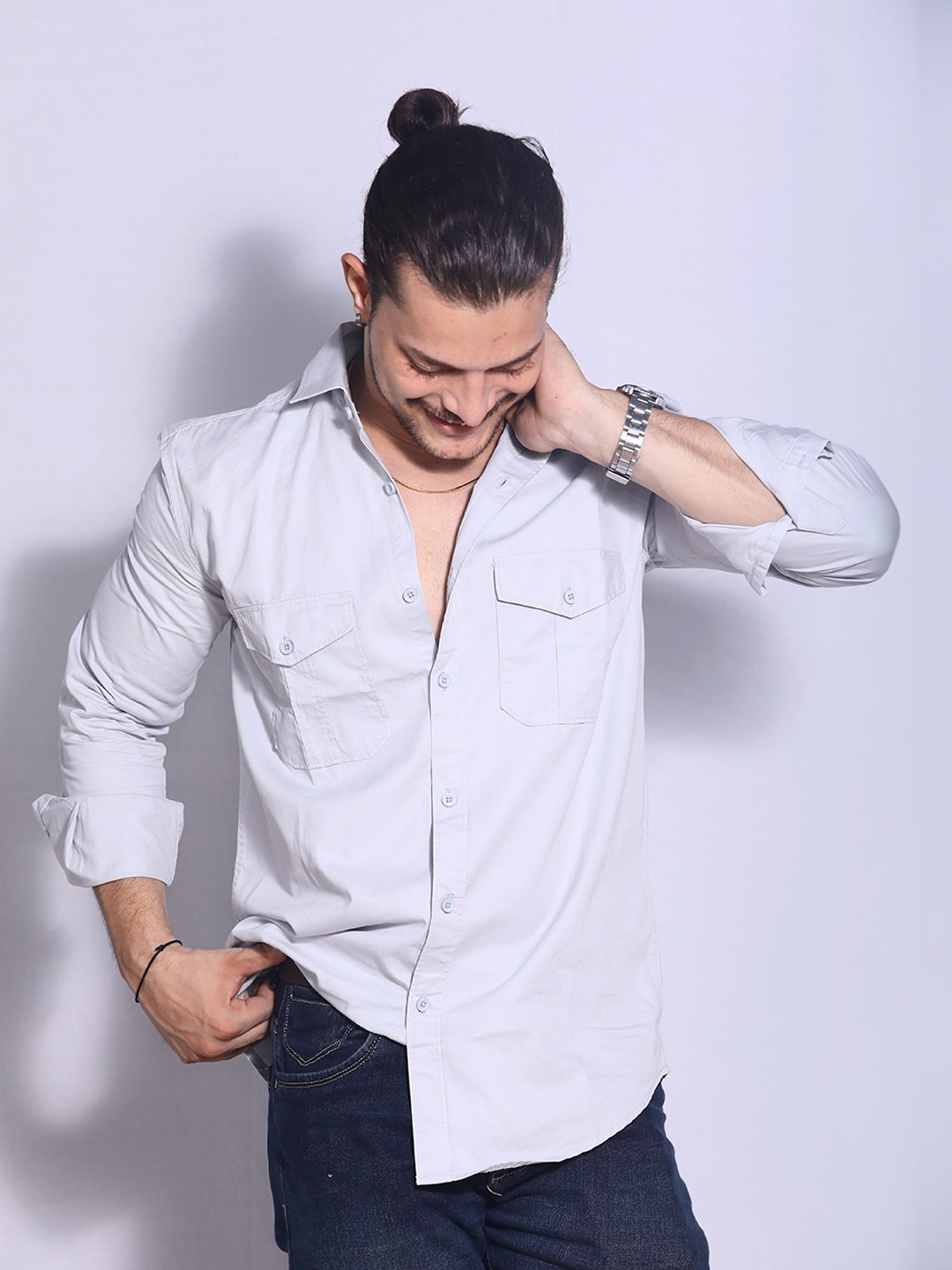 

Binioz Men Classic Opaque Casual Shirt, Grey