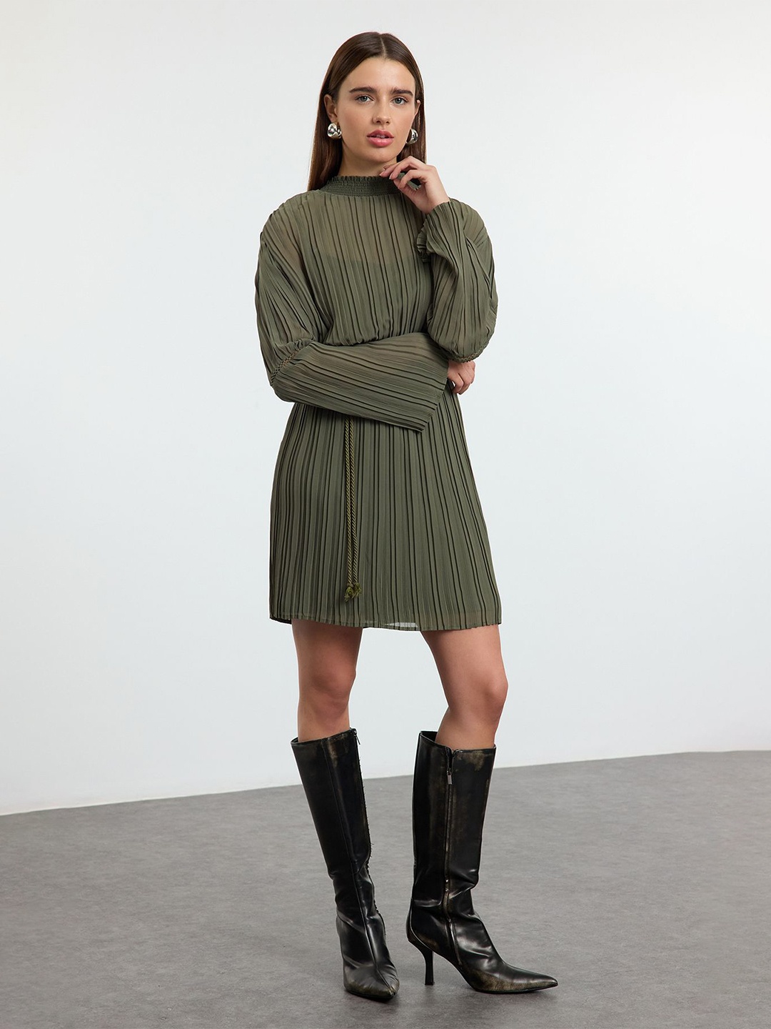 

Trendyol Women Striped A-Line Dress, Olive