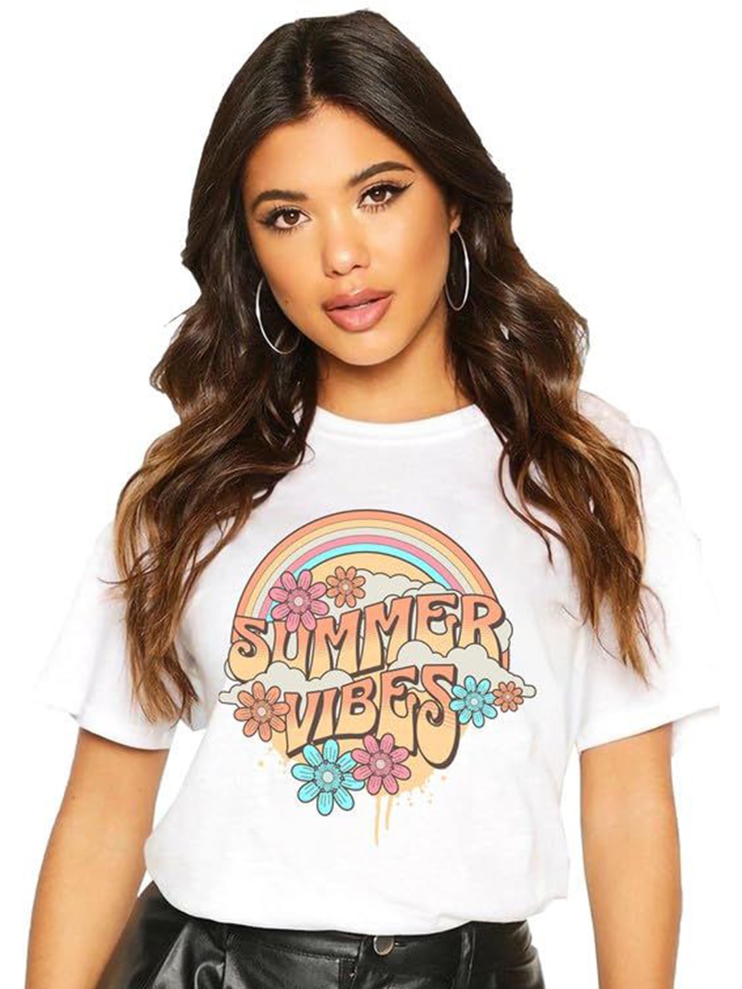 

VLAM Women Printed Extended Sleeves Applique T-shirt, White