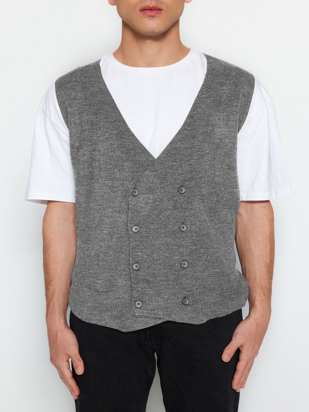 

Trendyol Gri Acrylic V-Neck Waistcoat, Grey