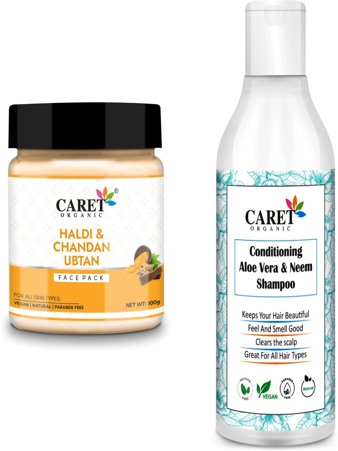 

CARET ORGANIC Set Of 2 Chandan Face Pack - 100 ml & Aloevera Shampoo - 300 ml, White