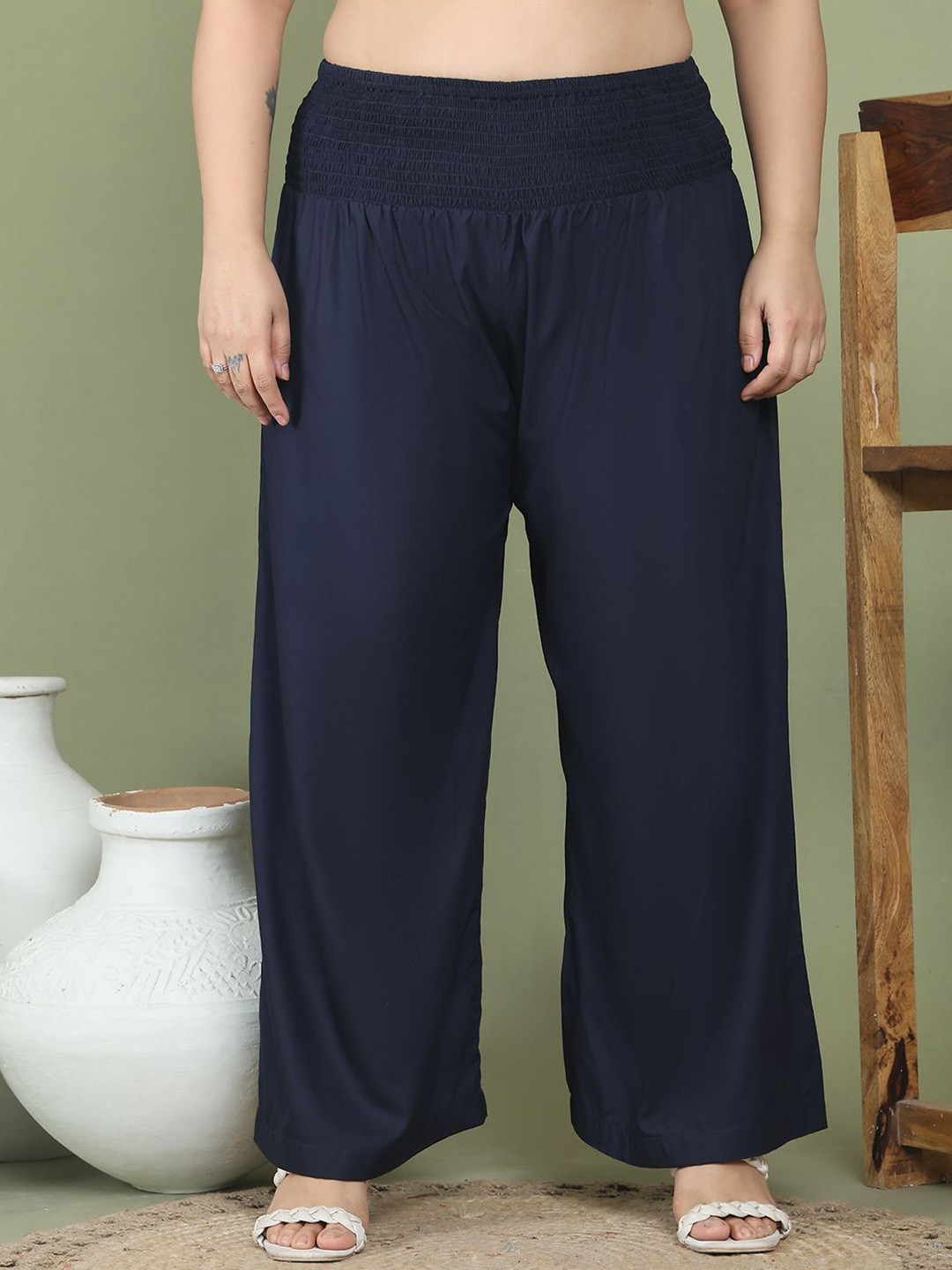 

theRebelinme Plus Size Women Wide Leg Palazzos, Navy blue