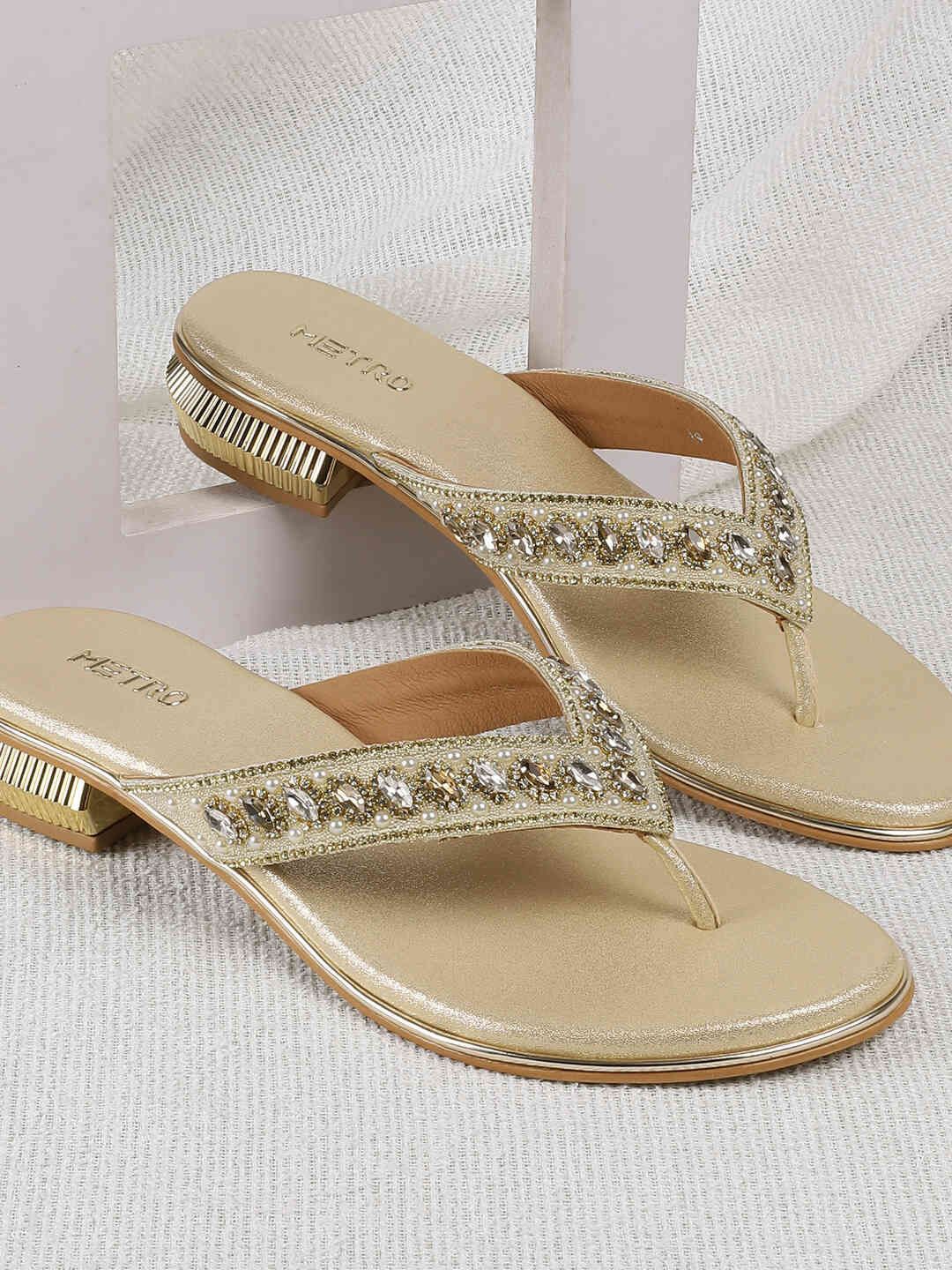 

Metro Embellished Block Heel Sandals, Gold