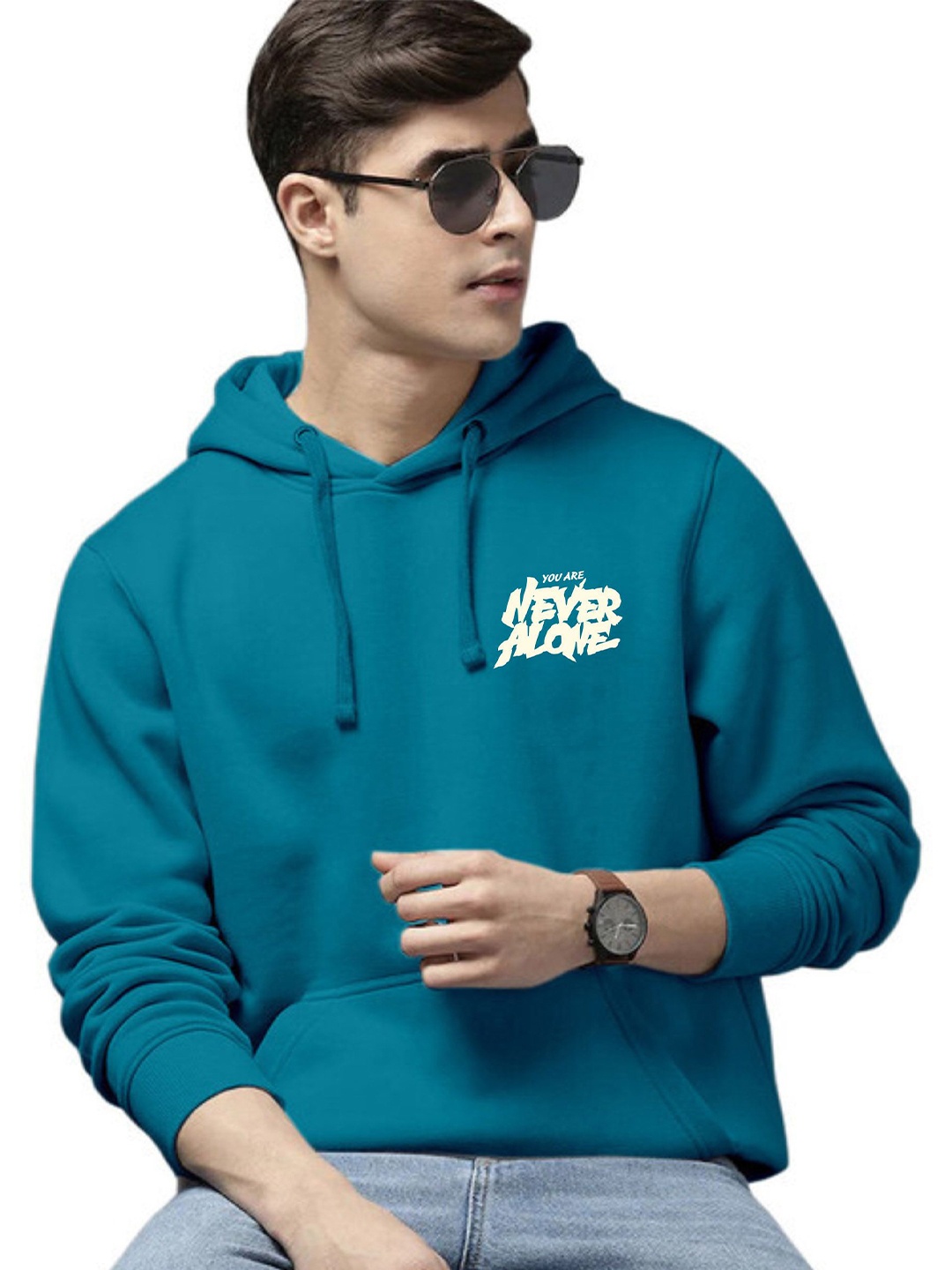 

WOOSTRO Men Typography Printed Cotton Sweatshirt, Teal