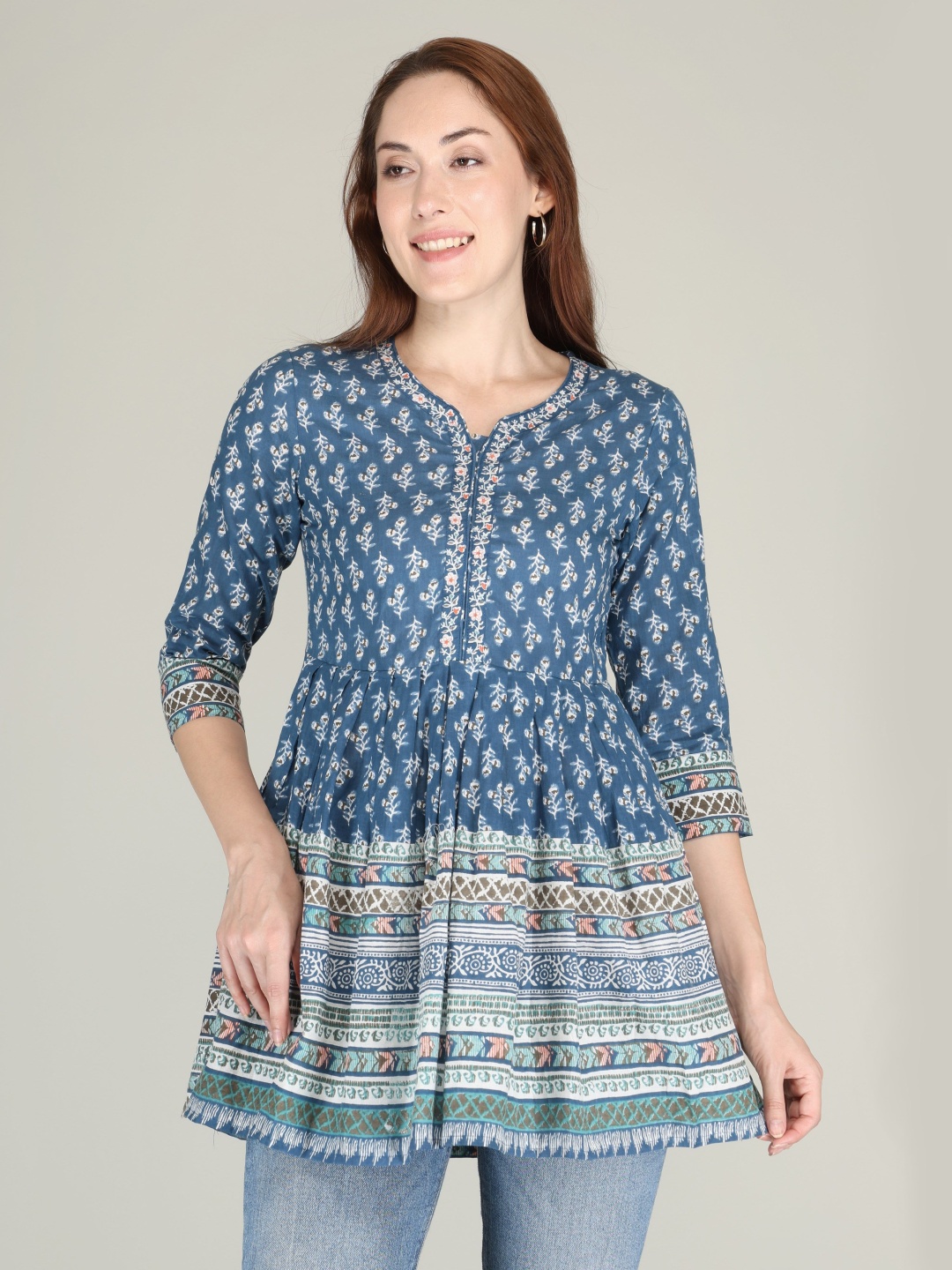 

AJ ART Women Floral Printed Floral Anarkali Kurta, Blue