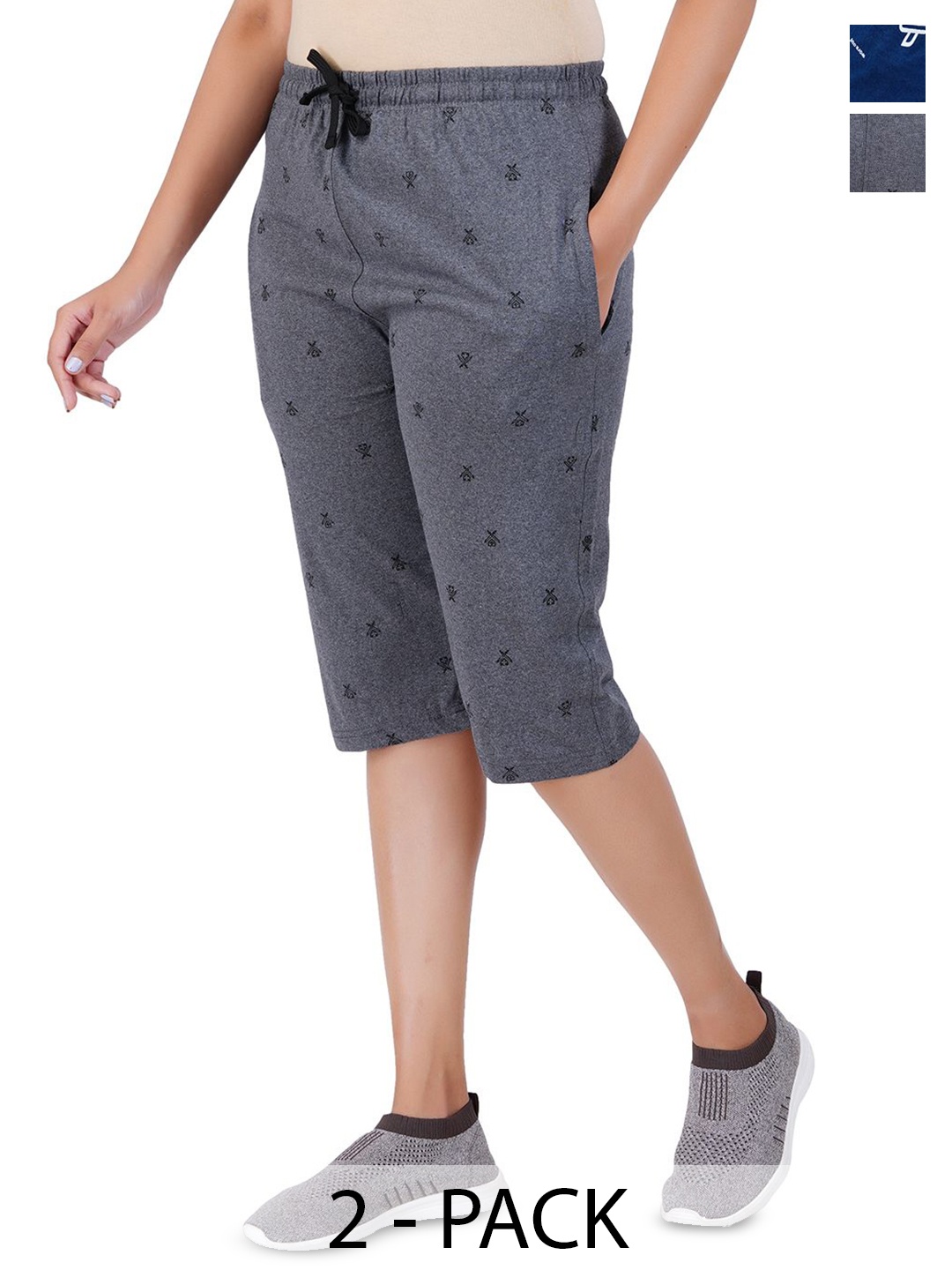 

FEEL TRACK Women Printed Capris, Grey