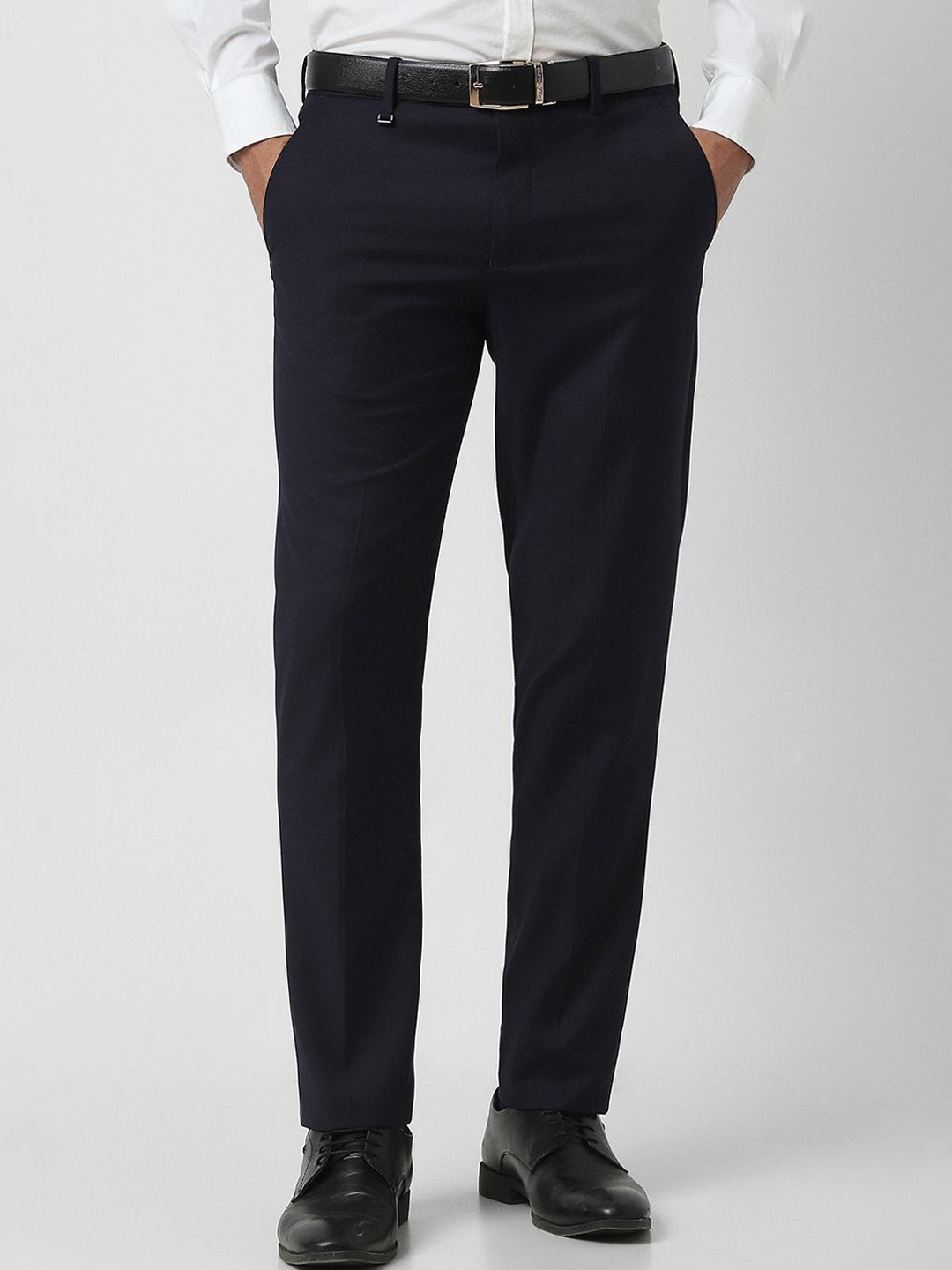 

Van Heusen Men Slim Fit Mid-Rise Formal Trousers, Navy blue