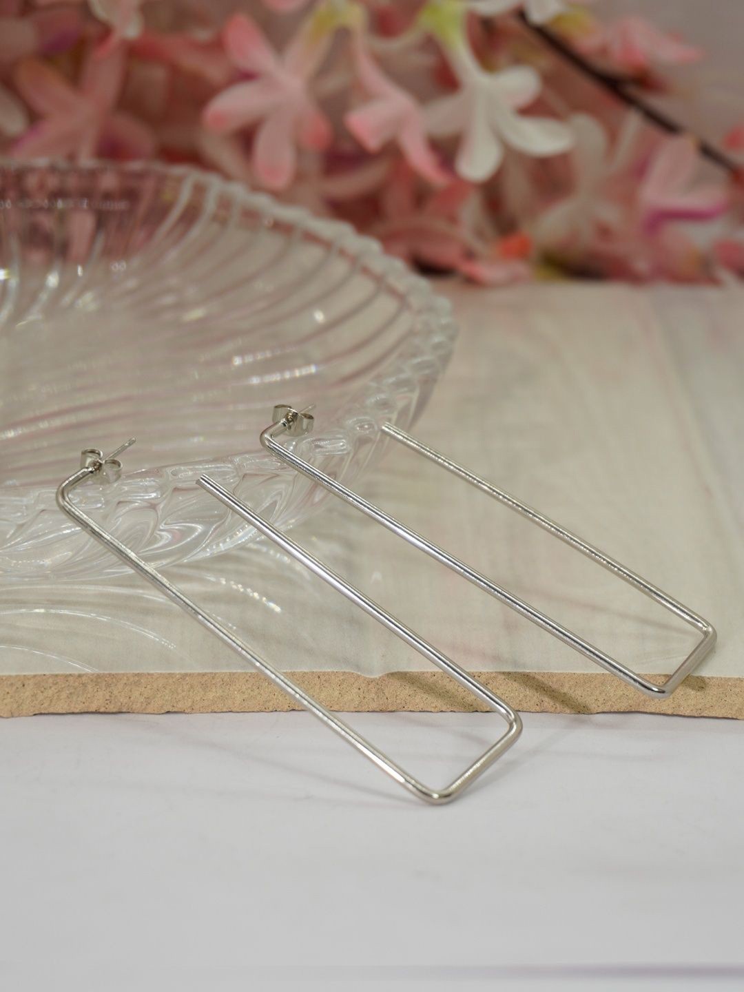 

Niscka Silver-Plated Square Shaped Hoops Earrings