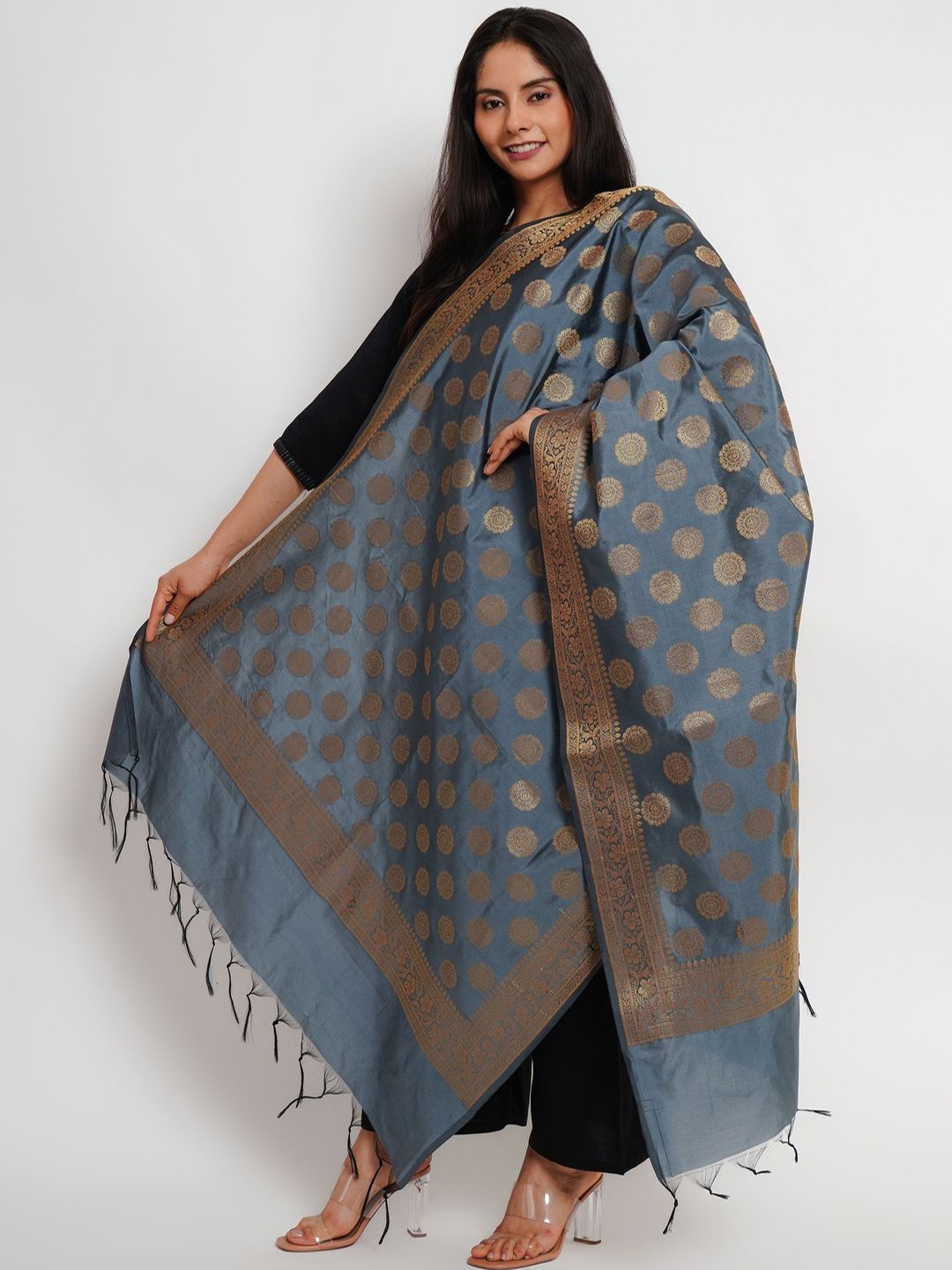 

Karthav Fashion Woven Design Dupatta with Zari, Grey