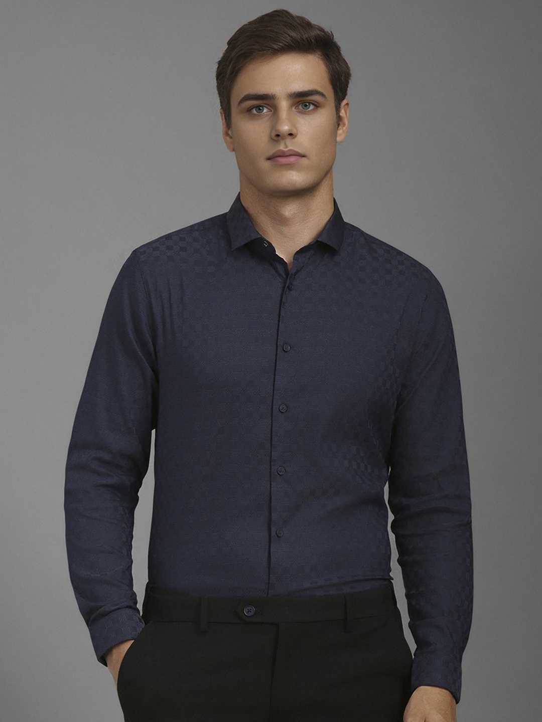 

Louis Philippe Sport Men Geometric Printed Super Fit Casual Shirt, Navy blue