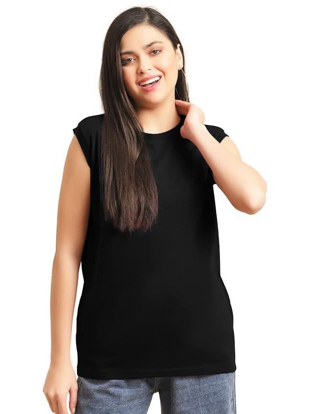 

NOTWILD Women Pack Of 2 Solid Round Neck Cotton T-shirts, Black