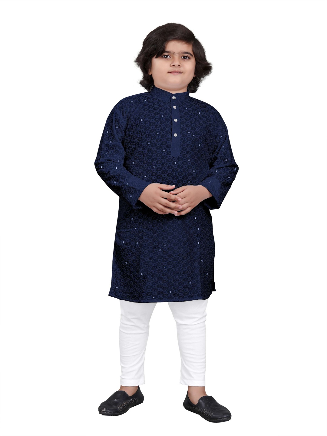 

trustous Boys Embroidered Regular Sequinned Kurta with Pyjamas, Navy blue