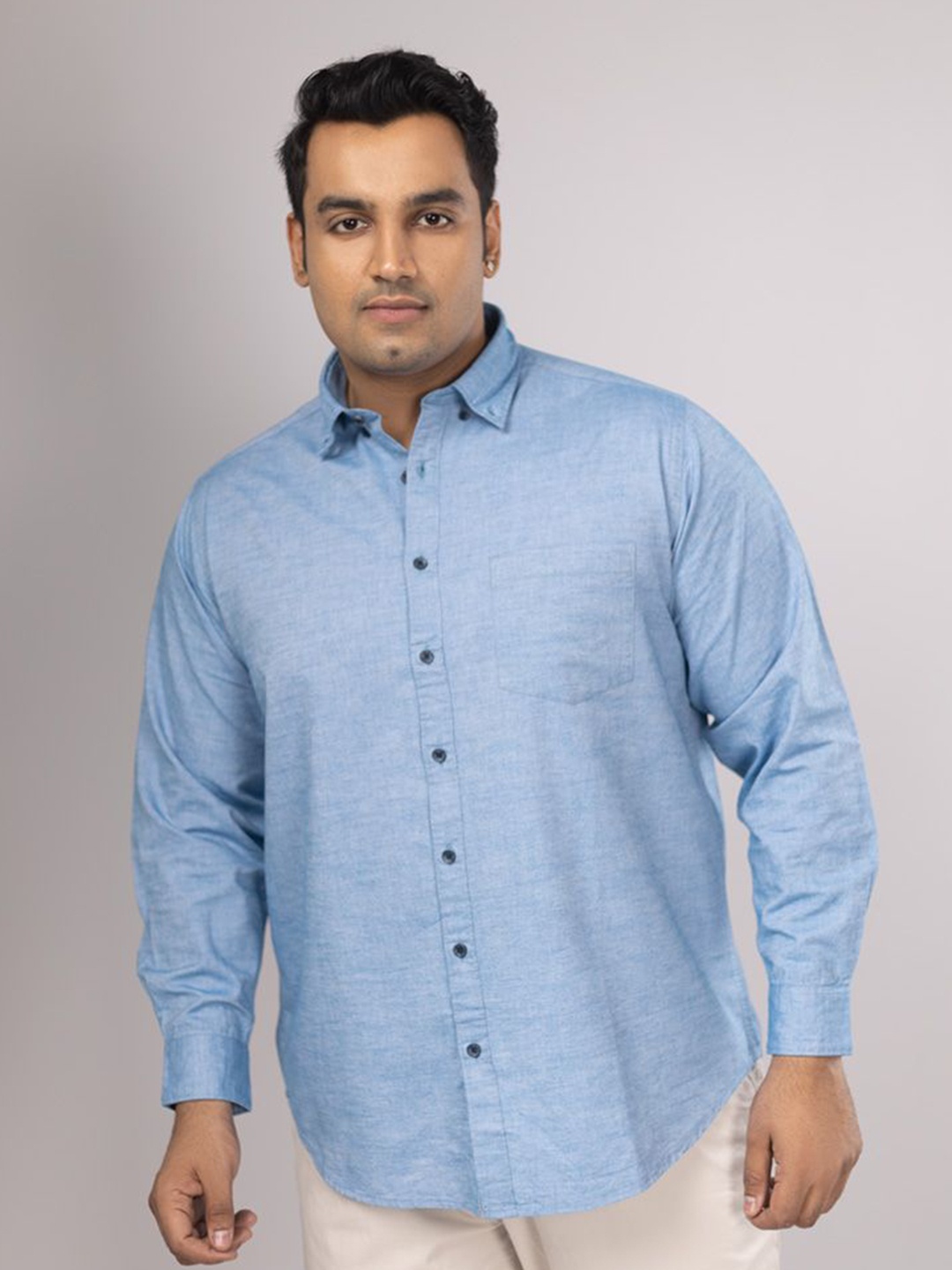 

Sizeupp Men Plus Size Standard Oversized Fit Spread Collar Solid Cotton Casual Shirt, Blue