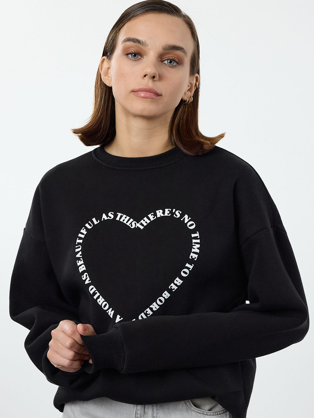 

Trendyol Women Typography Printed Sweatshirt, Black