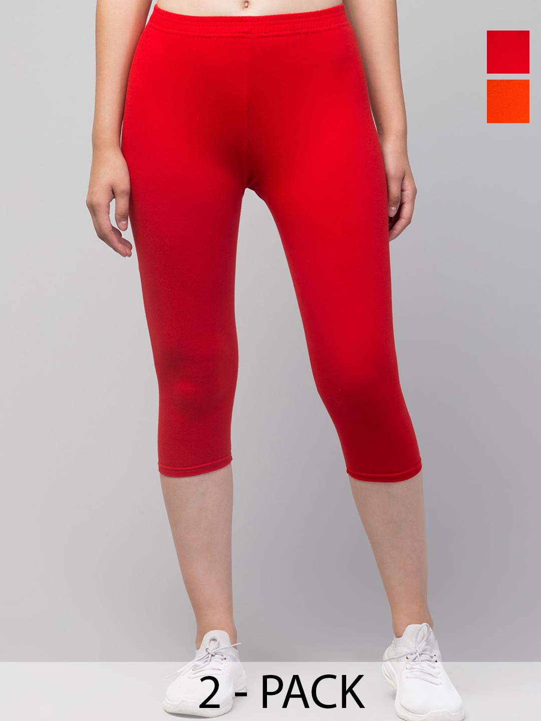 

CKARFE Pack of 2 Women Cotton Skinny Fit Capris, Orange