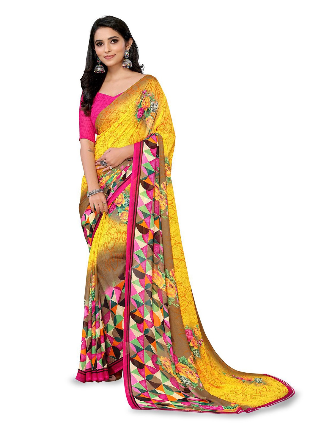 

Moda Rapido Geometric Printed Saree, Yellow