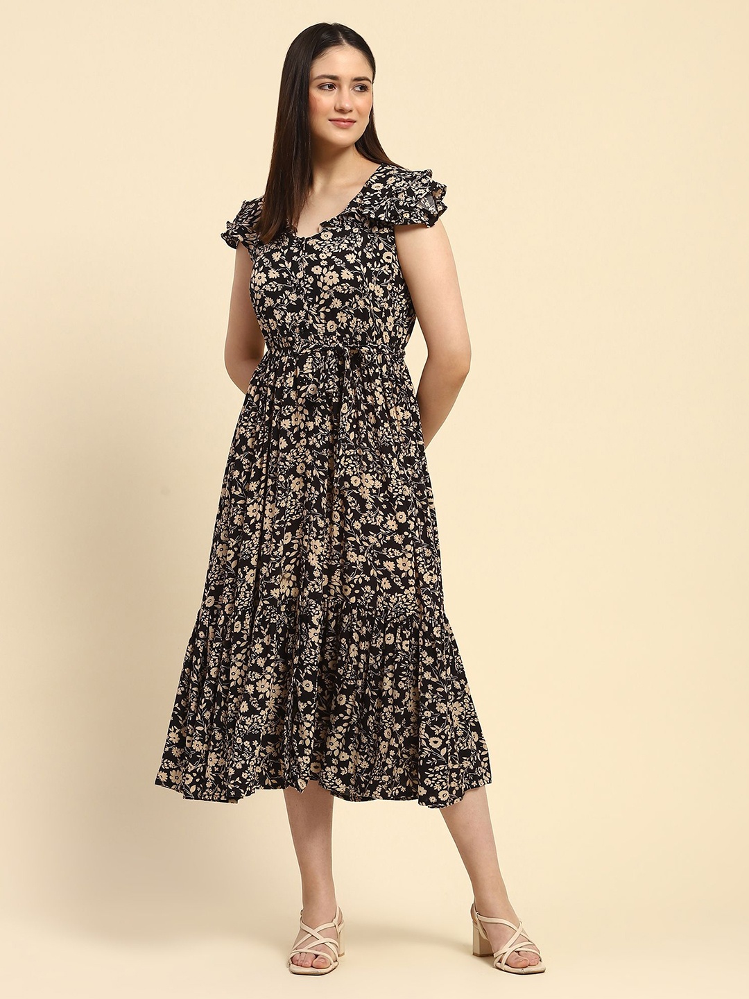 

Global Republic Floral Print Fit & Flare Midi Dress, Black
