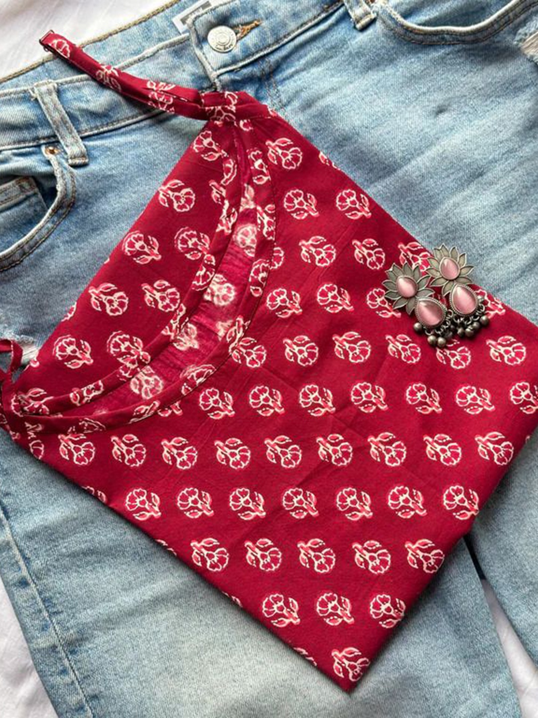 

JONAYA Print Cotton Top, Maroon