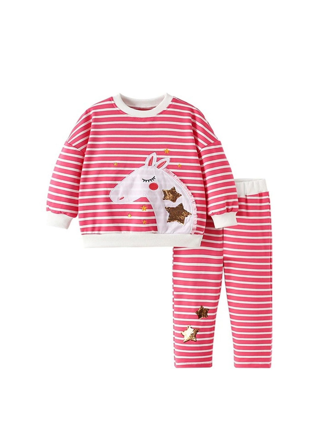 

LULU & SKY Girls Striped Night suit, Red