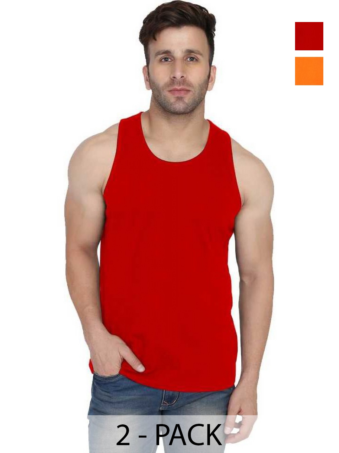 

WOOSTRO Men Pack Of 2 Solid Round Neck Cotton Slim Fit T-shirts, Red