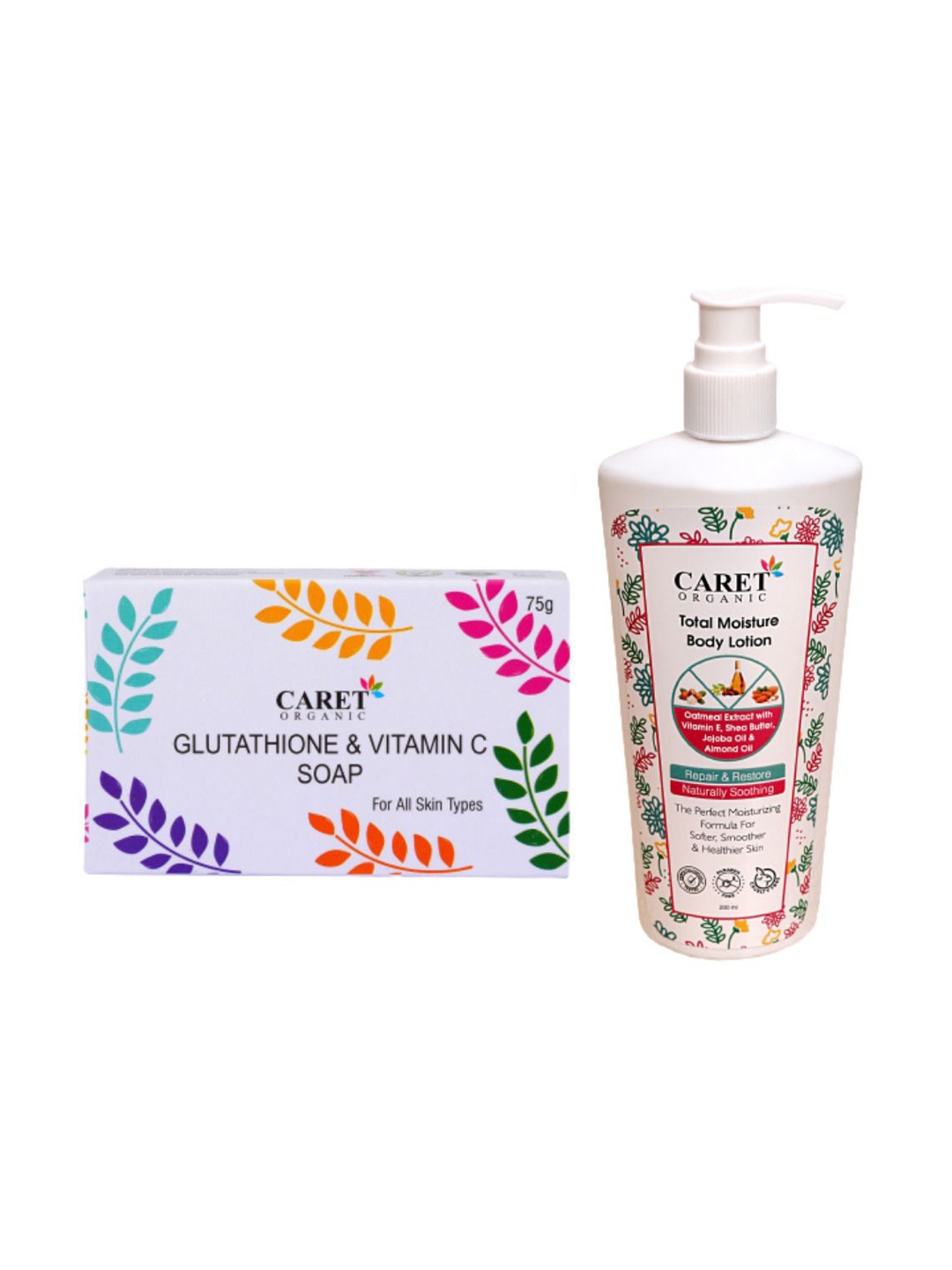 

CARET ORGANIC Set Of 2 Glutathione Vitamin C Soap- 75g & Total Moisture Body Lotion- 250g, White