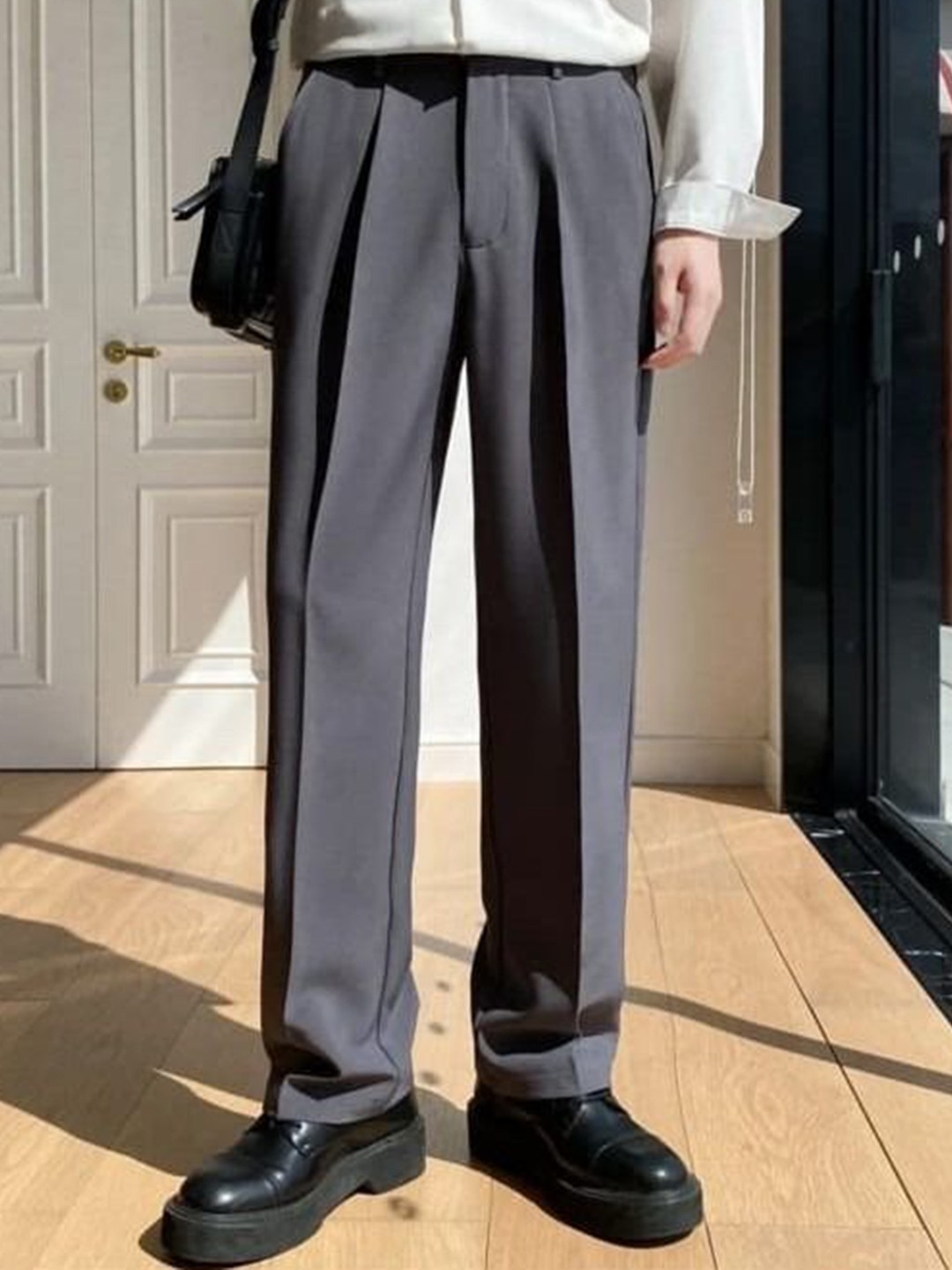 

Next One Men Smart Loose Fit Easy Wash Pleated Trousers, Grey